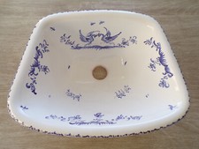 MAGNIFIQUE lave main ancien lavabo décor fait main Vieux Moustiers BLEU Signé