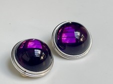 Boucles D’oreilles Cabochon LALIQUE cristal Métal Doré Violet Crystal Earrings