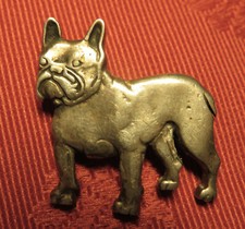 BROCHE VINTAGE années 50 BOULEDOGUE FRANCAIS métal argenté 3 cm X 2,6 cm