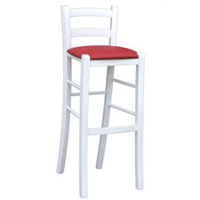 Tabouret De Bar En Bois Blanc Laqué Avec Assise En Similicuir Rouge H 80 Cm