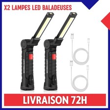 x2 Lampe LED Baladeuse Magnétique Travail Atelier Garage Torche Rechargeable USB