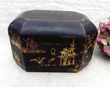 BOÎTE À THÉ EN BOIS LAQUÉ - XIXème - 2 COMPARTIMENTS EN ÉTAIN