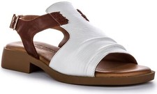 Sandales En Cuir Pour Femmes À Talon Bas Ouvert Blanches Marron UK 3 - 9