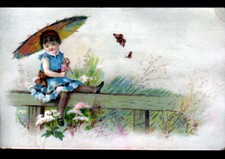 PARIS I°: IMAGE Chromo SCHWAB Magasin Nettoyage / FILLE avec OMBRELLE CHINOISE