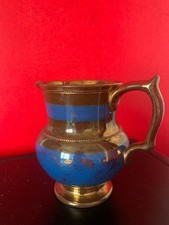 JERSEY Pichet Broc en faïence anglaise lustré cuivré et bleu XIXe siècle 14 Hcm