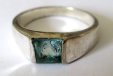 Ancienne bague couleur argent taille 60 cristal aigue marine bijou vintage 1568