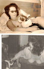 ** 2 Belles Photos, Pin Up Seins Nus avec son Chat, Curiosa, Erotic