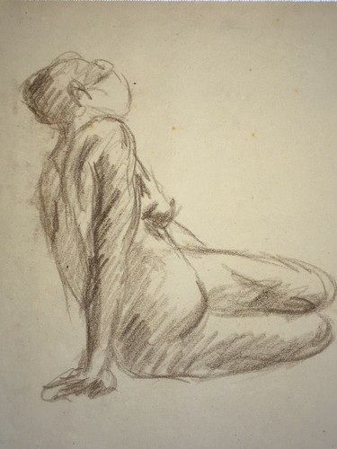 Femme nue allongee - , dessin