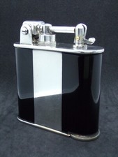 LANCEL Briquet de table Plaqué argent et Laque essence lighter petrol Feuerzeug