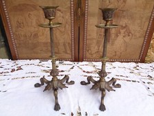 PAIRE DE BOUGEOIRS EN BRONZE - NAPOLÉON III - PATTES DE LION - 28 cm DE HAUT