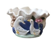 Coupe vide-poche vintage ovale céramique motif oies 16,5cm x 12cm x H8cm