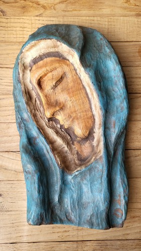 Bois sculpte bas relief visage