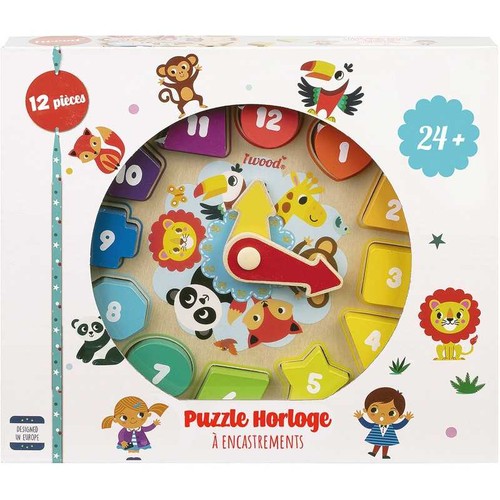Puz forme horloge bois - forme, 11018