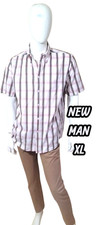 New Man Taille XL  Superbe chemise manches courtes carreaux marron rose