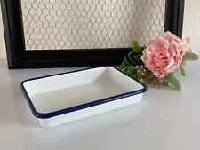 9 ⚜️ Ancien Plat Rectangulaire Blanc en Acier Émaillé Vintage