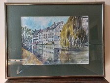 Tableau Aquarelle La Petite France Strasbourg Signé SCHEFFER Septembre 1991.