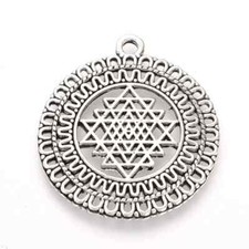 Pendentif en Alliage de Zinc Sri Yantra Méditation Creux argenté 40x35 mm