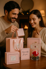 🌹 Rose éternelle sous cloche – Ange en verre – Cadeau romantique – 15 cm