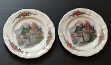 2 ASSIETTE A DESSERT FAIENCE SARREGUEMINES OBERNAI DECOR LOUX MAISON ALSACE EB 