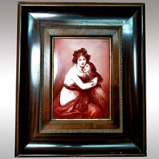 Large France hand-painted wall plaque/ painting on porcelain framed, 1900s
