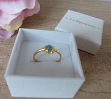 Bague fleur de tournesol ajustable avec pierre bleue acier doré - Bijoux des Lys