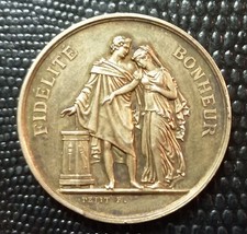 MEDAILLE DE MARIAGE FIDELITE BONHEUR  ARGENT 33,5 mm