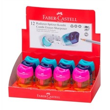 [183604] Faber-Castell Pack 12 Combi taille-crayon / gomme 2 usages, 3 couleu...