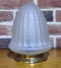 ANCIEN GLOBE SUSPENSION OBUS PLAFONNIER  VERRE PRESSÉ DÉPOLI 1930 ART DECO (B)