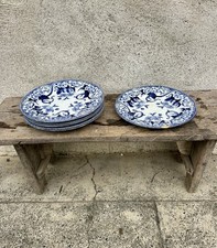 Lot d’assiettes plates anciennes en faïence Creil Montereau décor Flora