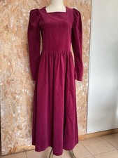 Robe Longue En Velours Framboise Laura Ashley 36 Vintage 