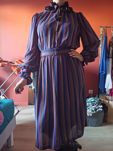 Ancienne robe violette rayures - ancienne,