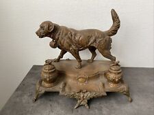 ancien grand encrier Double en regule chien saint bernard deco retro bureau