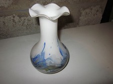 VASE VERRE DE MURANO VOIR CLICHY PANTIN DECOR  BLEU BLANC T B E HAUT 21