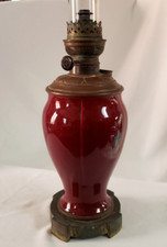 Grande LAMPE à PETROLE faience HASAG Hugo Schneider ART NOUVEAU allemagne