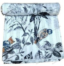 Couverture De Lit Kantha Vintage À Motif De Fleurs Et D'Oiseaux