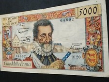 Série:"N.20".5000frs HENRY IV " M.6.juin 1957.M" Billet recherché".n°64692.