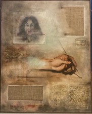 Alain Kleinmann huile sur toile signée La mémoire l’écriture la trace les livres