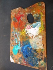 PALETTE D'ARTISTE PEINTRE USAGEE- ECOLE DE PARIS 1950 - BOIS MASSIF -12