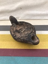 Lampe à Huile Ancienne Romaine Terre Cuite Dessin Sculpté Vintage #D054