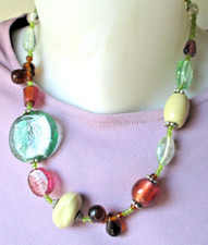 Ancien unique collier Perles Pâte de verre multicolore Bohême bijou vintage 4434