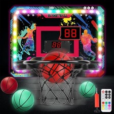 Mini Panier Basketball Porte Mural avec Téléc, 4 Balles, Led,Scoreboard,Cheffery