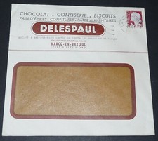 ENVELOPPE VIDE PUBLICITAIRE CHOCOLAT CONFISERIE BISCUITS DELESPAUL MARCQ 1962