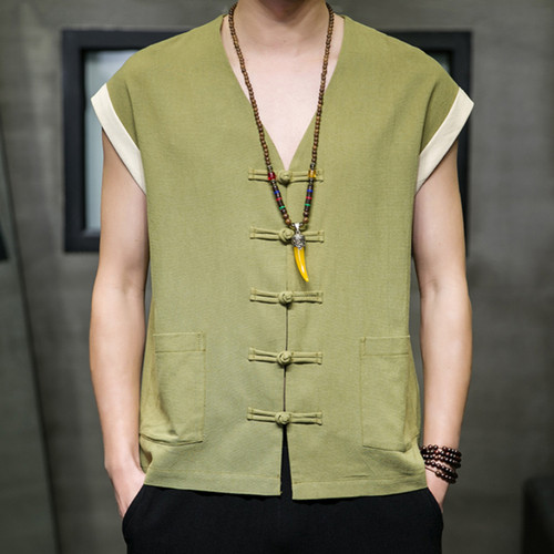 Hommes coton lin gilet - lin,