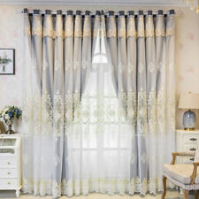 1 Panneau Rideau Occultant Double Couche Noir Brodé Floral Pour Fenêtre Salon