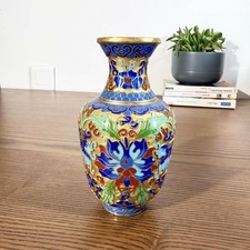 Vase Chinois Cloisonné Ancien – Émail Polychrome & Laiton Doré – Décor Lotus