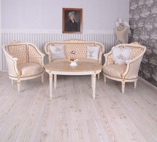 Sièges Baroque Salon Ensemble Canapé + 2 Fauteuil Table Rokoko Louis XV Bois Or