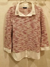 Pull chemisier rose et blanc coton polyester T36 Bréal (2311091)