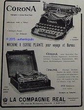 PUBLICITE MACHINE A ECRIRE CORONA TYPEWRITER COMPAGNIE REAL DE 1914 FRENCH AD