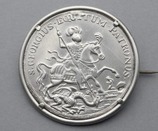 Antique Religious Large Sterling Pendant. Saint George slays the dragon. Medal.