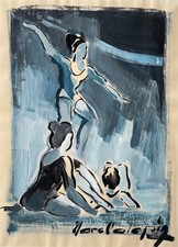 Danseuses, gouache, signature